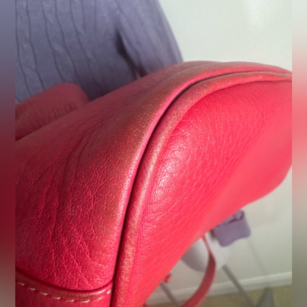 Vintage Hot Pink Genuine Leather Shoulder Bucket Hobo Bag - Picture 7 of 8